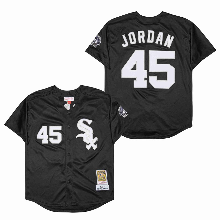 Men Chicago White Sox 45 Jordan Black Game 1994 throwback MLB Jerseys